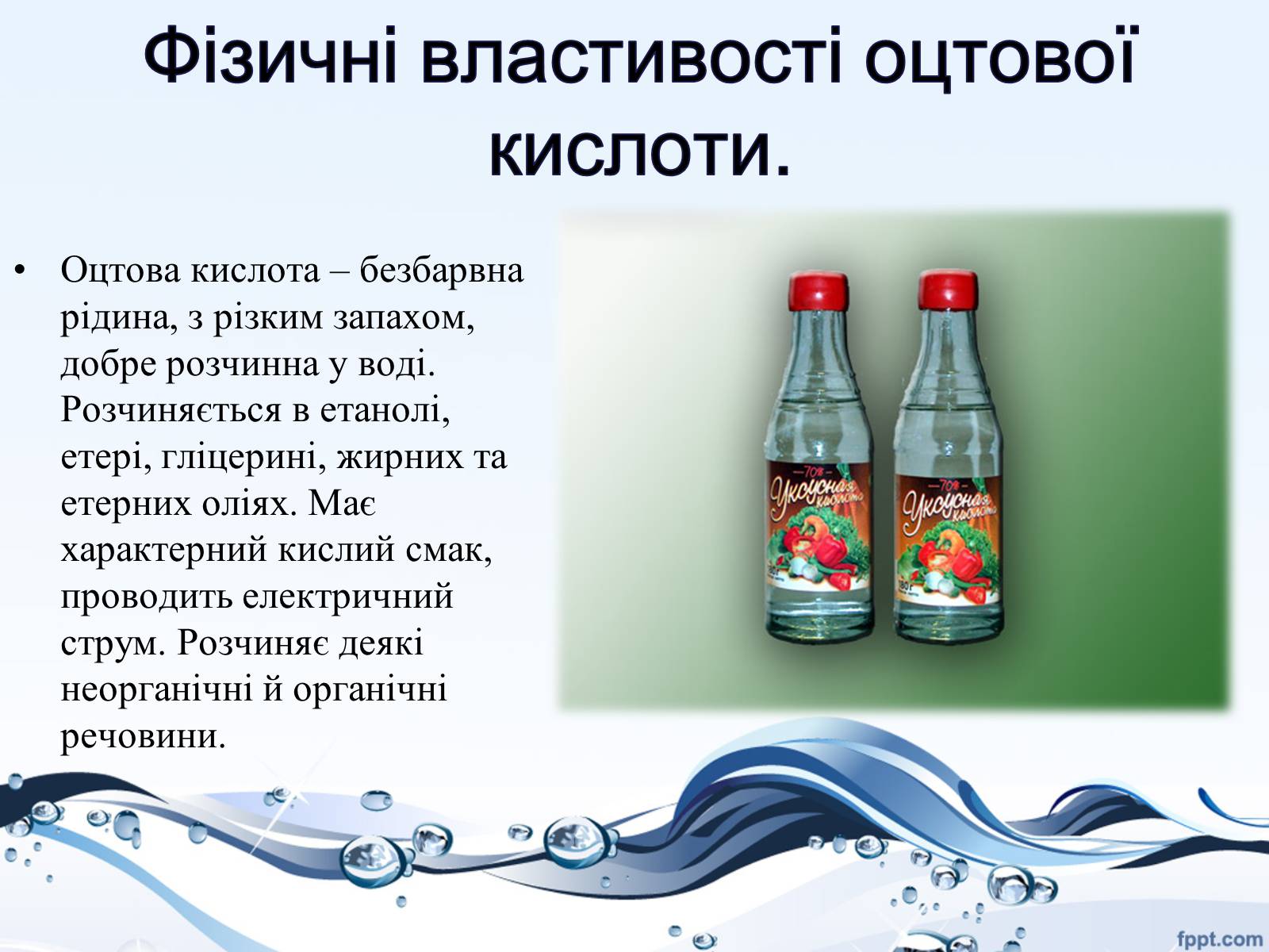 Таблиця використання оцтової кислоти