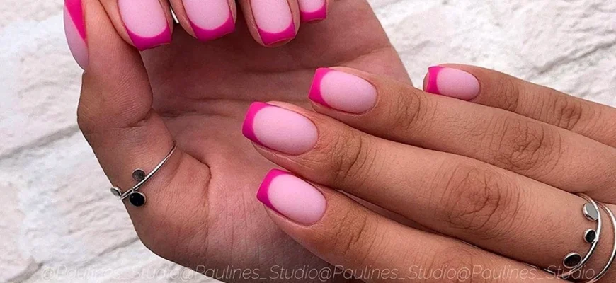 Яскраво-рожевий манікюр френч – 65 Фото Ідей