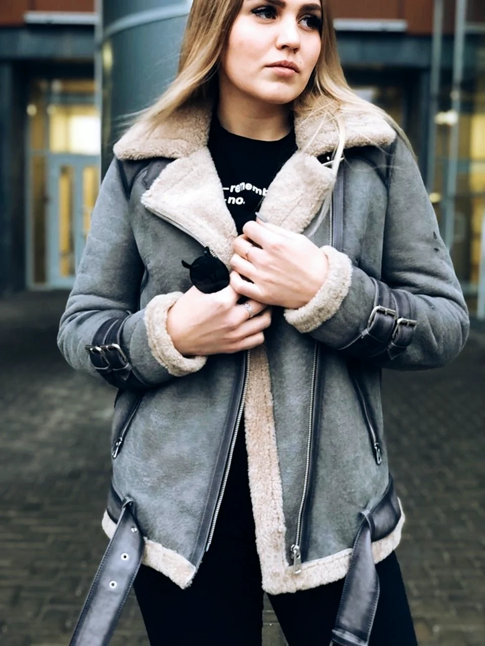 Серая дубленка Авиатор Vero Moda