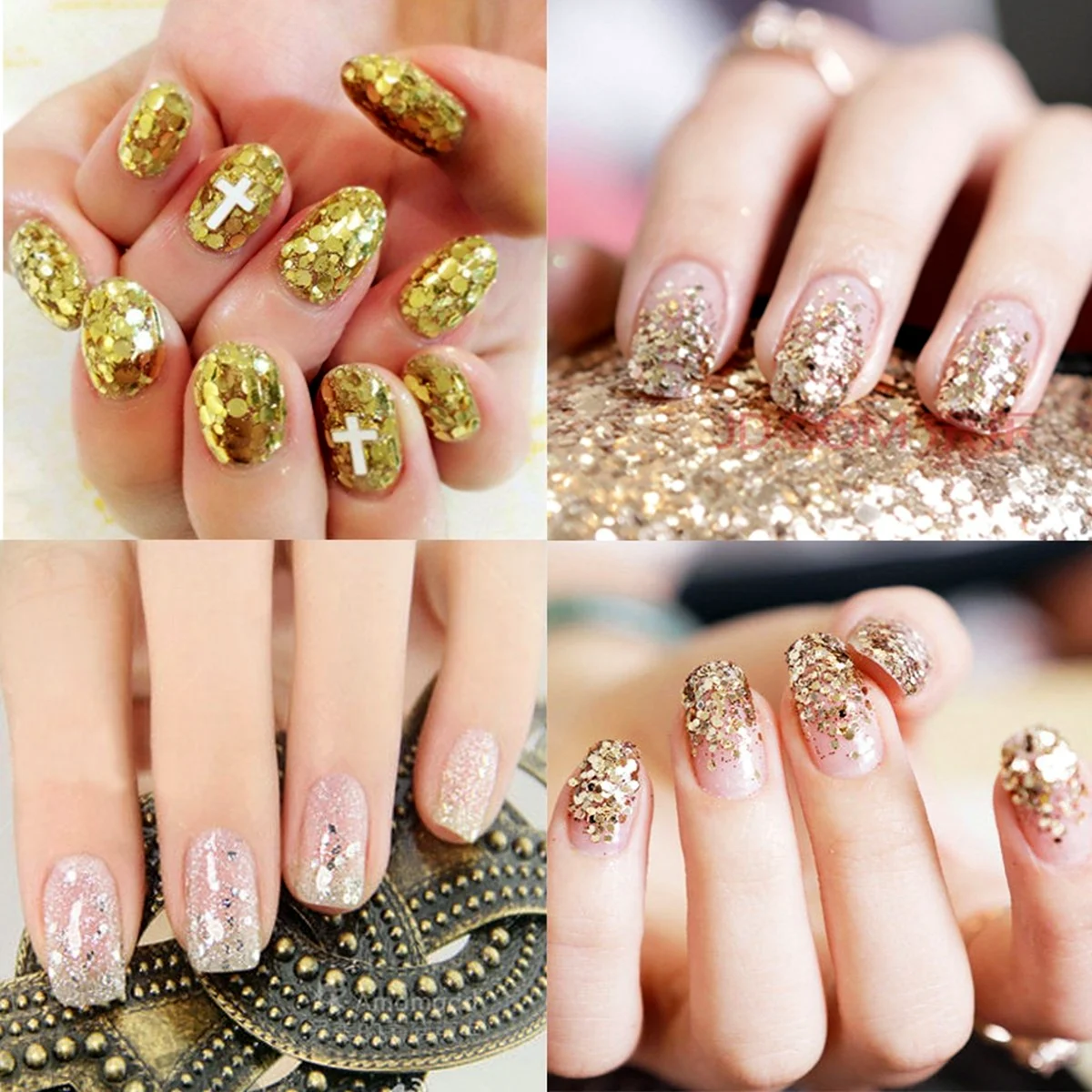Маникюр золотые блестки